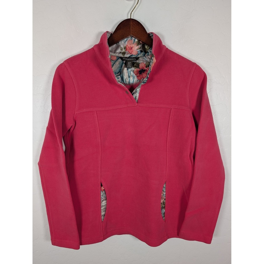 Tommy Bahama Pullover Womens Small Floral Lined Quarter Snap Long Sleeve Top